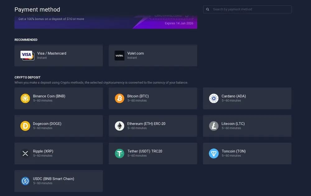 Exnova Deposit Options