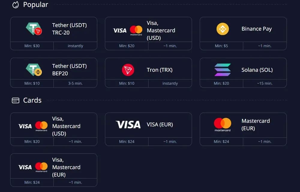 Pocket Option Deposit Methods Panel